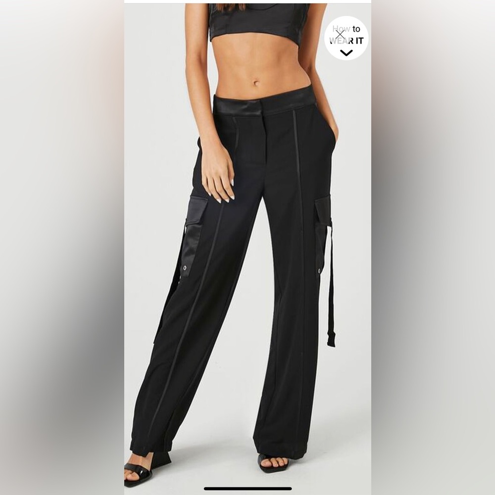 Forever 21 Black Chiffon Utility Cargo Wide-Leg Pants